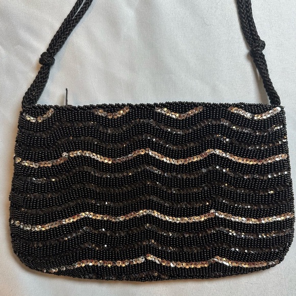 Fashion Imports Handbags - Vintage Beaded Purse Black Sequin  Evening Bag Made in Hong Kong Fashion Imports